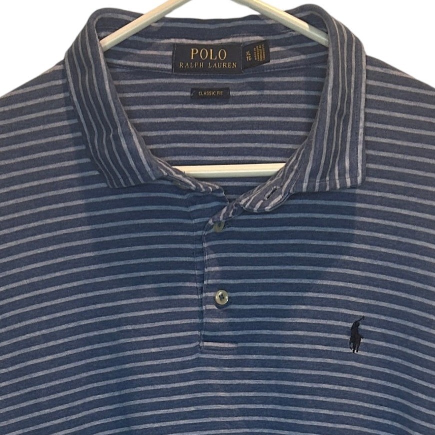 Polo Ralph Lauren Men's Xl Classic Fit Striped Polo Shirt Blue White Pony Logo